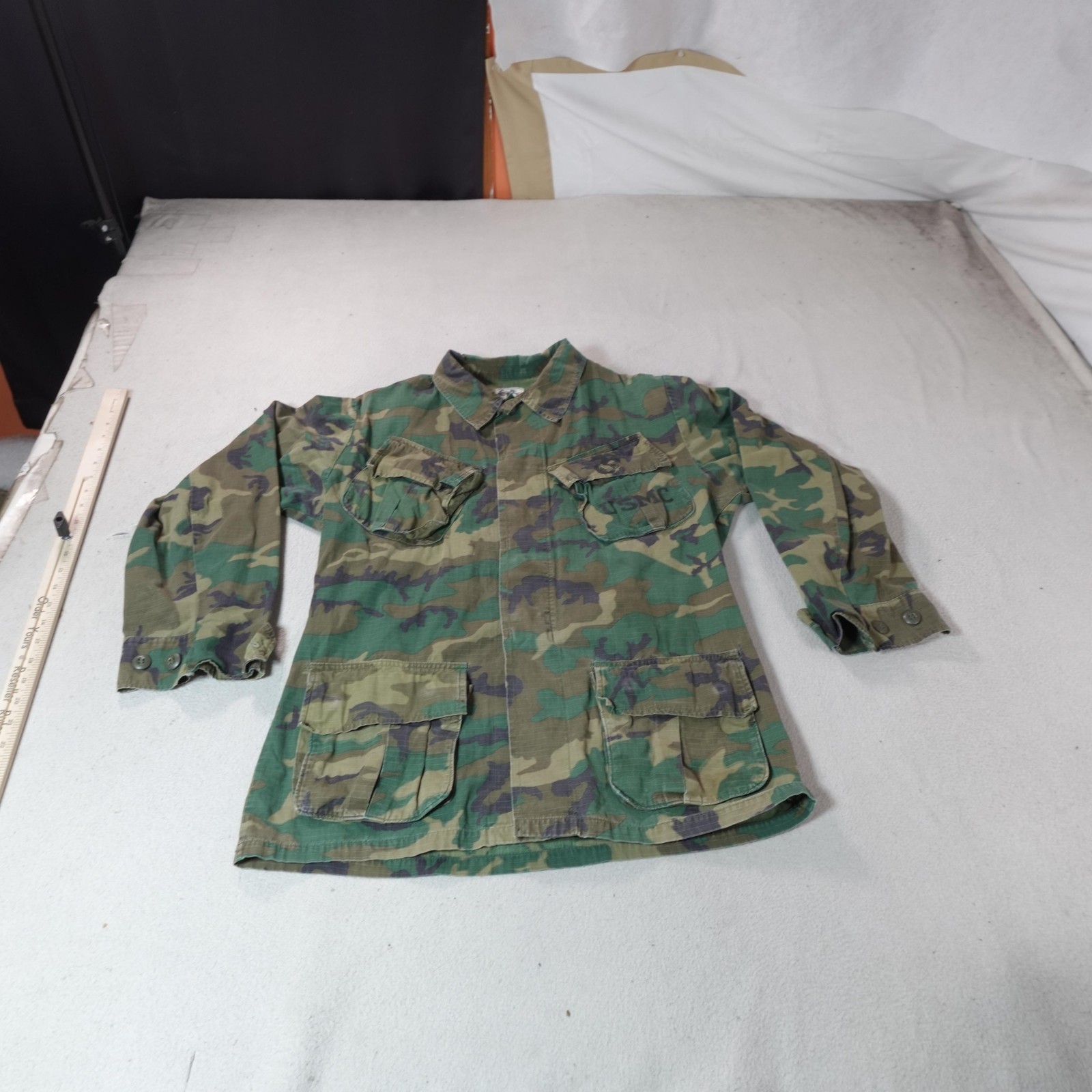 USMC ERDL Jungle Camo Jacket Mens Small Uniform Shirt Slant Pocket Vietnam 70s