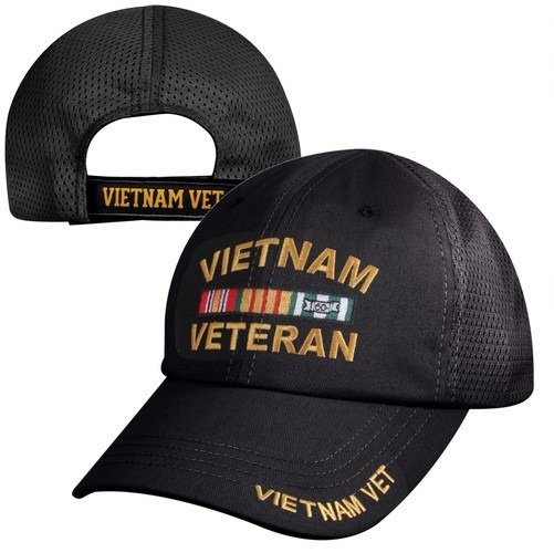 VIETNAM VETERAN Mesh Back Baseball Hat – Black Lightweight Vets Ball Cap