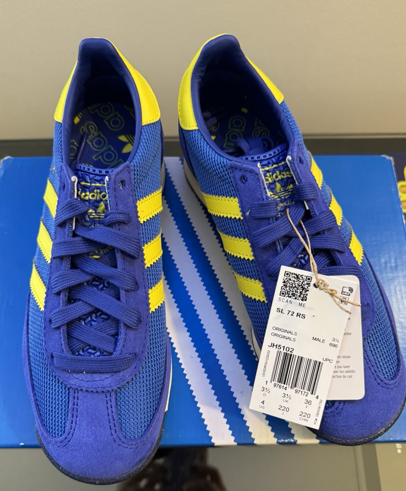 Adidas Originals SL 72 RS Blue Yellow US Men 4 Women 5.5–6 BNWT