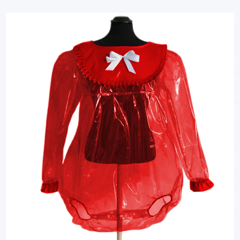 Lockable Patchwork Romper Button Open Crotch Plastic Puff Long Sleeve Bodysuit