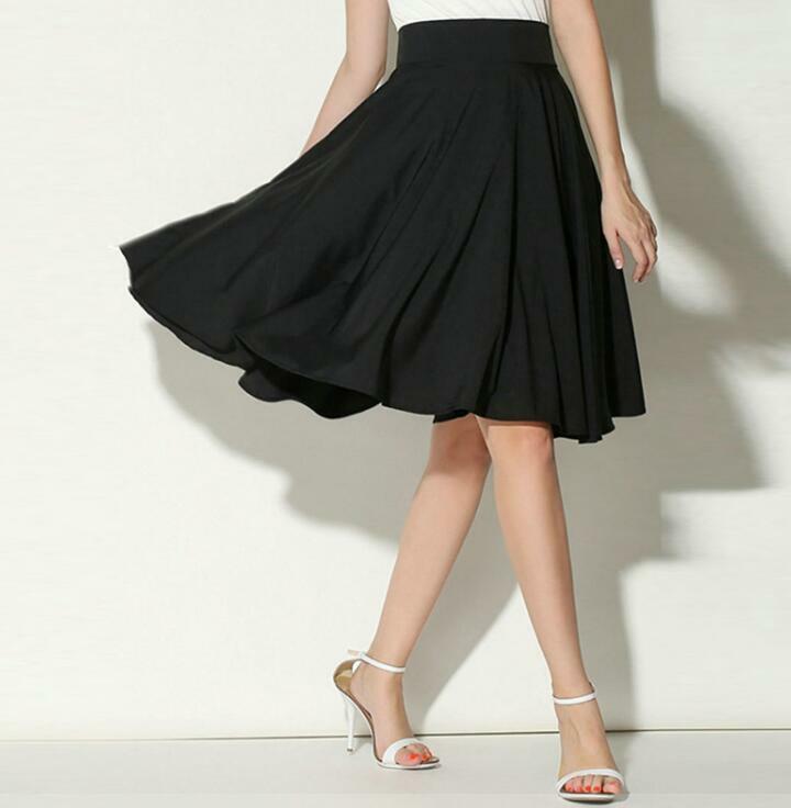 New Women Midi Flared Knee Length Skater Skirt Ladies Stretch Office Work Skirt